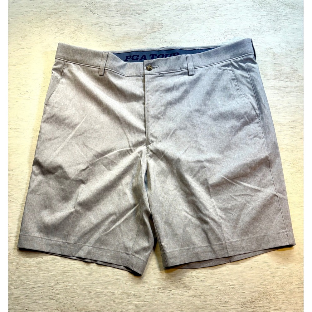 PGA Perry Ellis Tour Men's Flat Front Golf Shorts Tan 38 Performance Stretch Dad